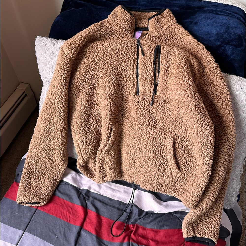 Soft teddy bear half zip long sleeve